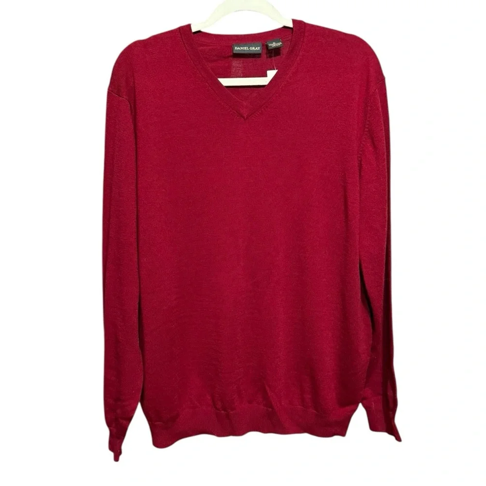 Daniel Gray 100%‎ Merino Wool V-Neck Sweater Men’s Size XL Maroon